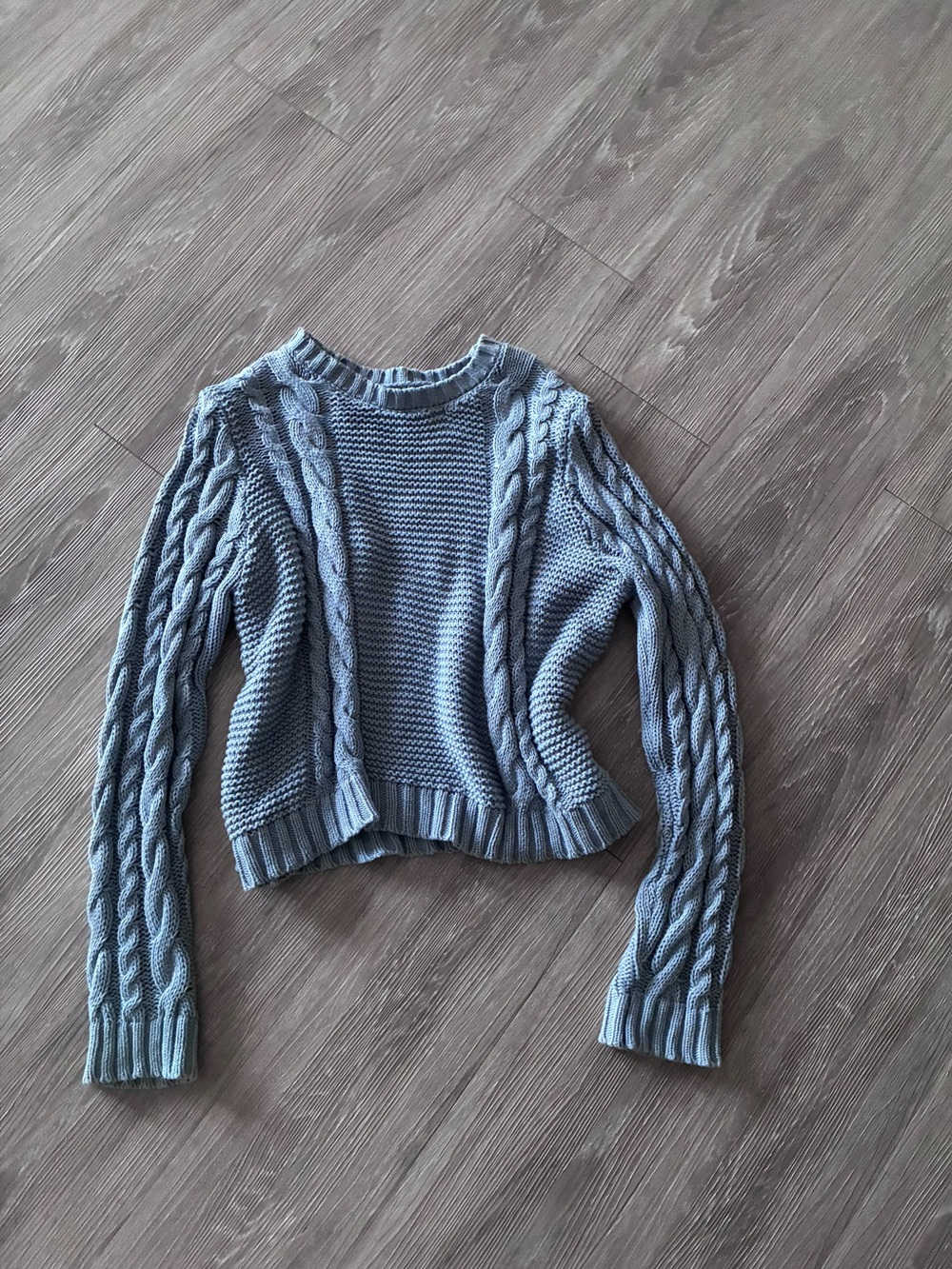 100 % cotton- dusty blue Beach summer sweater - Cable Knit Crew